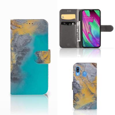 Samsung Galaxy A40 | Bookcase | Marble Blue Gold Samsung Galaxy A40 | Bookcase | Marble Blue Gold