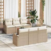 Tuinbankenset met kussen 7 pcs Beige poly rattan - thumbnail