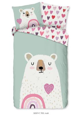 Good Morning Kinderdekbedovertrek "beer met hart en regenboog" - Multi - (140x200/220 cm) - Katoen Flanel