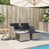 Tuinbank 2-zits tafel en voetenbanken poly rattan lichtgrijs - thumbnail