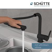 LONDON ééngreepsmengkraan keuken met uittrekbare uitloop, zwart mat uittrekbare hoge uitloop, draaibereik 360° cold-start functie - koud water bij greep in de middelste stand keramische schijven - thumbnail