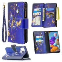 Voor Samsung Galaxy A21s Gekleurd tekenpatroon Rits Horizontale Flip Lederen case met Holder & Card Slots & Wallet(Purple Butterfly) - thumbnail
