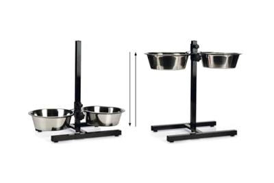 Standaard met 2 rvs 25 cm hondenvoerbakken zwart