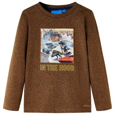 Kindershirt met lange mouwen dinosaurusprint 116 gemleerd cognackleur