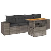 5-delige Loungeset met kussens poly rattan grijs - thumbnail