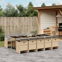 11-delige Tuinset met kussens poly rattan gemengd beige - thumbnail