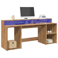 Bureau met LED-verlichting 200x55x91 cm hout artisanaal eiken - thumbnail