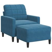 Fauteuil met voetenbank 60 cm fluweel blauw - thumbnail