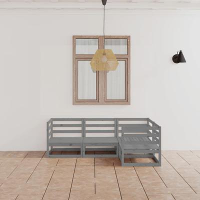 4-delige Loungeset massief grenenhout grijs