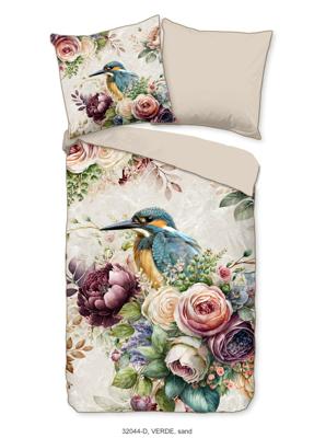 Descanso Dekbedovertrek "bloemen en vogels" - Zand - (200x200/220 cm) - Katoen Satijn