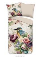 Descanso Dekbedovertrek "bloemen en vogels" - Zand - (200x200/220 cm) - Katoen Satijn - thumbnail