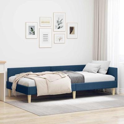 Hoek Bed Frame Blauw 100 x 200 cm Stof en Geengineerd Hout Hoek Bed Frame Blauw 100 x 200 cm Stof en Geengineerd Hout