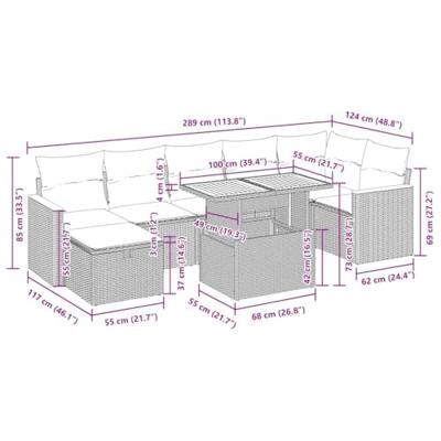 10-delige Loungeset met kussens poly rattan acacia beige