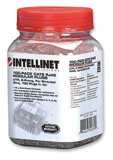 Intellinet Kabel Intellinet verpakking van 100 stuks Cat6 modulaire RJ45-stekkers UTP 2-voudige klem voor gevlochten draad 100 stekkers per pot 502344