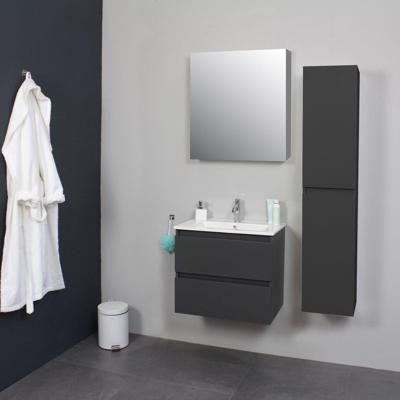 Badkamermeubel BWS Pepper Wastafel Porselein Incl Spiegelkast Met Kraangat 60x55x46 cm Antraciet Boss & Wessing