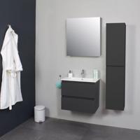 Badkamermeubel BWS Pepper Wastafel Porselein Incl Spiegelkast Met Kraangat 60x55x46 cm Antraciet Boss & Wessing - thumbnail
