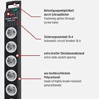 Brennenstuhl 1153380118 Stekkerdoos met schakelaar 8-voudig Zwart Randaarde stekker 1 stuk(s) - thumbnail