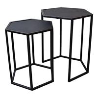 LOFT42 Salontafel set zeshoek - Zwart mangohout - Metaal - thumbnail