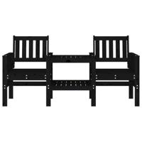 Tuinbank met tafel 2-zits massief grenenhout zwart - thumbnail