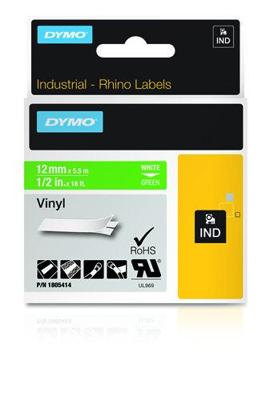 Dymo RHINO vinyltape 12 mm, wit op groen