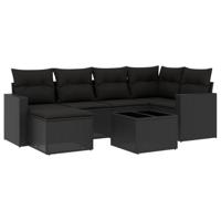 7-delige Loungeset met kussens poly rattan zwart - thumbnail