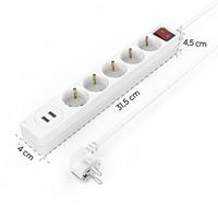Hama Stekkerdoos 5-voudig USB-A 17W Schakelaar 1,4 M Wit - thumbnail