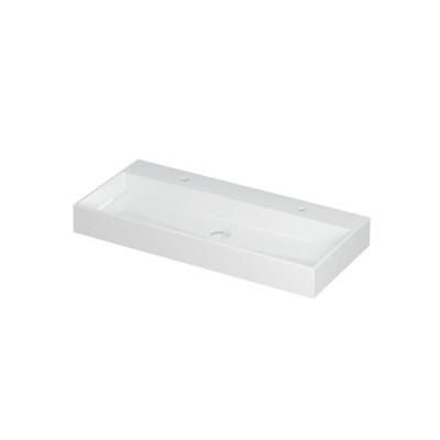 INK United Wastafel Porselein met 2 Kraangaten incl. Porseleinen Click Plug en Verborgen Overloop Systeem - 1000x450x110 mm - Glans Wit
