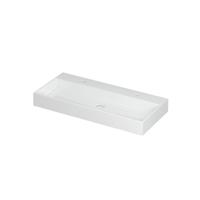 INK United Wastafel Porselein met 2 Kraangaten incl. Porseleinen Click Plug en Verborgen Overloop Systeem - 1000x450x110 mm - Glans Wit - thumbnail