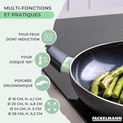Set van 4 koekenpannen - FACKELMANN - Brandao - Keramische antiaanbaklaag - 16, 20, 24 en 28 cm