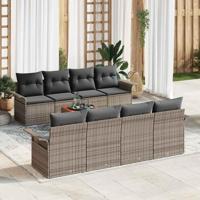 Tuinbankenset met kussen 9 pcs Grijs poly rattan - thumbnail
