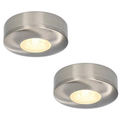 Set van 2 Pavo - Platte LED opbouwspots 23mm - 3W 300lm - 2700K - Dimbaar - Rond - IP44 - RVS