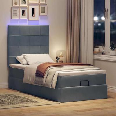 Ottoman bed met matrassen en LED's 90x200cm fluweel donkergrijs