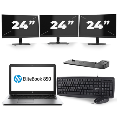 HP EliteBook 850 G3 - Intel Core i5-6e Generatie - 15 inch - 8GB RAM - 256GB SSD - Windows 11 + 3x 24 inch Monitor