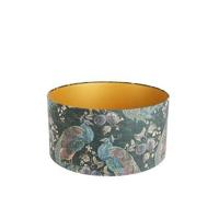 QAZQA Velours lampenkap pauw groen 50|50|25 gouden binnenkant - thumbnail