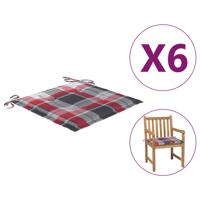 Tuinstoelkussens 6 st 50x50x3 cm oxford stof ruitpatroon rood - thumbnail