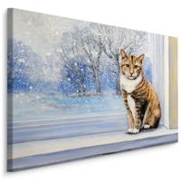 Schilderij - Kat in Winterse omstandigheden, Premium Print - thumbnail