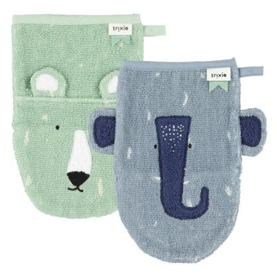 Trixie washandjes mr. bear en mrs. elephant, 2st.