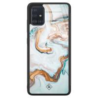 Samsung Galaxy A51 glazen hardcase - Goud blauw marmer - thumbnail