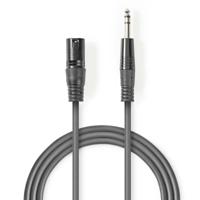 Nedis Gebalanceerde Audiokabel | XLR 3-Pins Male naar 6,35 mm Male | 1.5 m | 1 stuks - COTH15100GY15 COTH15100GY15 - thumbnail