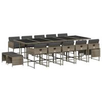 15-delige Tuinset met kussens poly rattan grijs - thumbnail