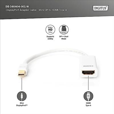 Digitus DB-340404-001-W HDMI / Mini-displayport Adapter [1x Mini-DisplayPort stekker - 1x HDMI-bus] Wit Rond, Afgeschermd (dubbel) 15.00 cm