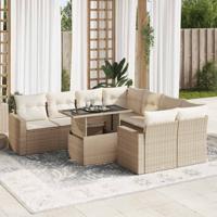 9-delige Loungeset met kussens poly rattan beige - thumbnail