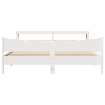 Bedframe met hoofdbord massief grenenhout wit 200x200 cm - thumbnail