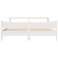 Bedframe met hoofdbord massief grenenhout wit 200x200 cm - thumbnail