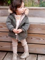 Omkeerbare babyparka met gerecyclede polyester voering kaki - thumbnail