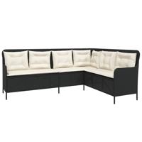 2-delige Loungeset met kussens poly rattan zwart - thumbnail