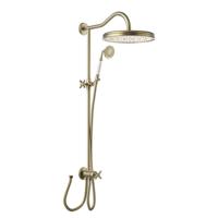 Regendoucheset Tres Opbouw Clasic Incl. Handdouche Kruisgreep Verouderd Messing - thumbnail