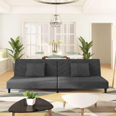 Slaapbank 2-zits met 2 kussens fluweel donkergrijs