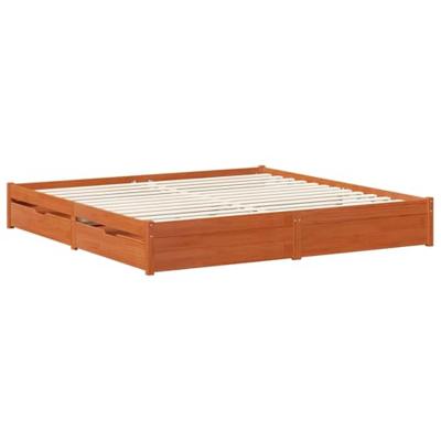 Bedframe met lade Wasbruin 200 x 200 cm Massief Vurenhout