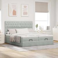 Ottoman bed met matrassen en LED's 160x200cm fluweel lichtgrijs - thumbnail